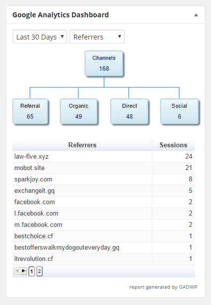screenshot of referrers report in analytics widget